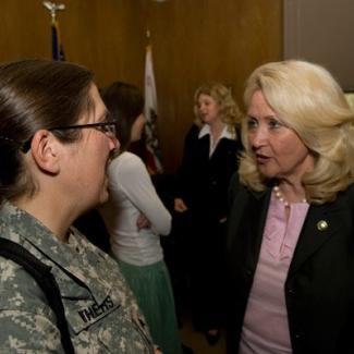 Assembly Minority Leader Connie Conway meets with members of the California National Guard about child care and transitional issues during combat tours.