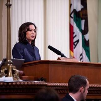 Attorney General Kamala Harris gives opening remarks at the Woman of the Year Ceremony.