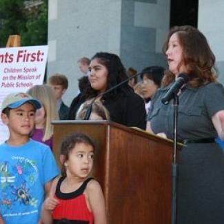 Senator Gloria Romero holds a press conference about putting students first in our education system.