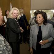 Assemblymember Torres and Conway meet with women members of the California National Guard.