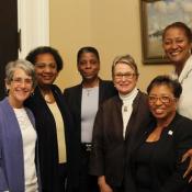 (L-R) Senator Hannah-Beth Jackson, Assemblymember Shirley Weber, Ursula Burns, Senator Loni Hancock, Assemblymember Cheryl Brown, Assemblymember Holly Mitchell.