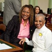 Assemblymember Holly Mitchell and her honoree at the Assembly Woman of the Year Ceremony.